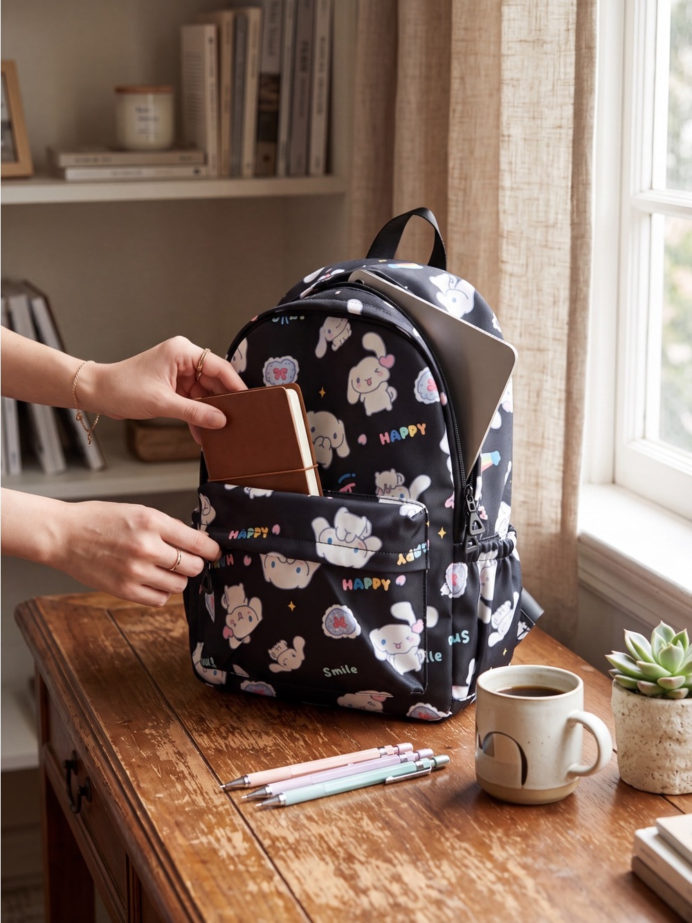Sanrio Black Cute Character Kids Backpack with Colorful Print
